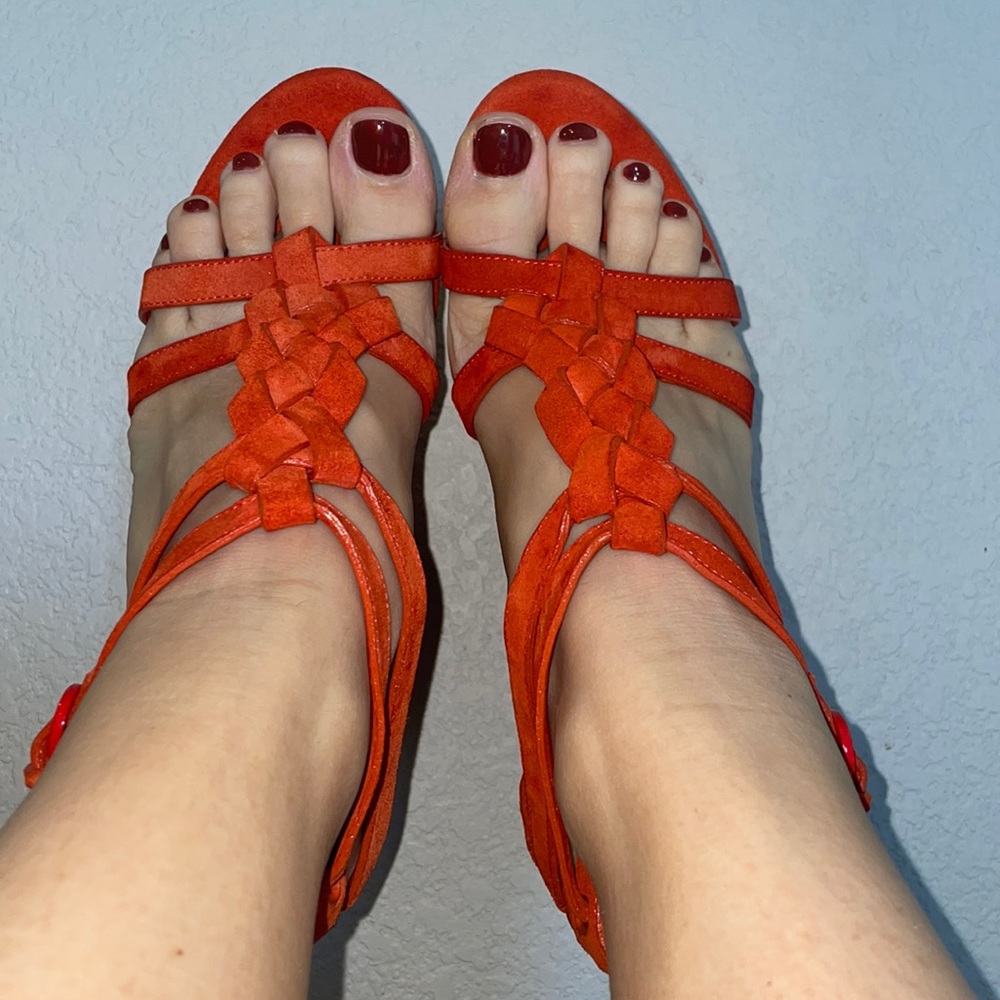 Casadei orange sueded Platform sandals size 6 - Picture 5 of 17